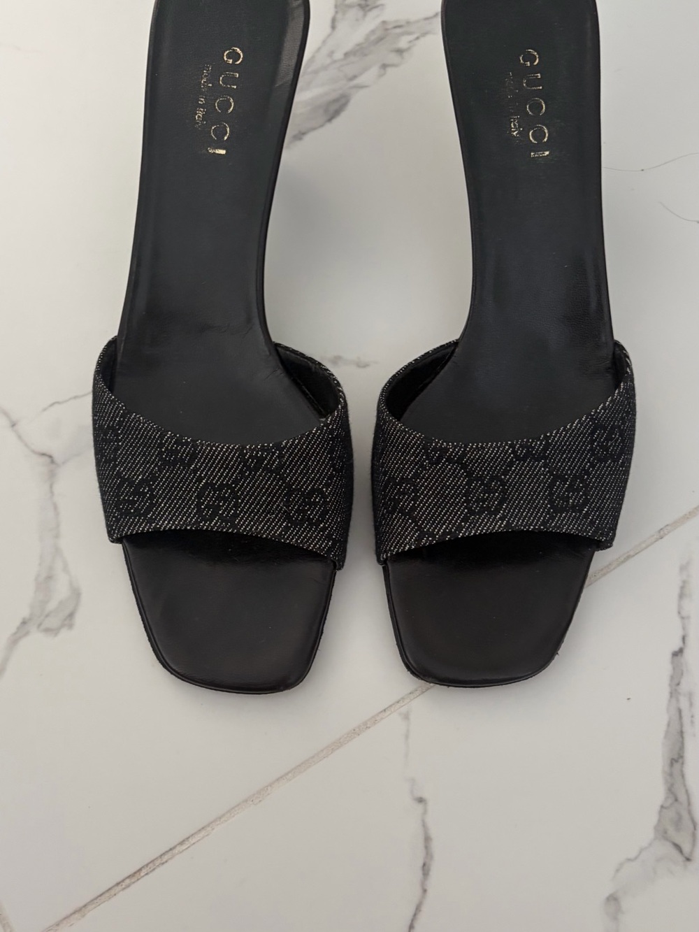 Gucci Black Monogram Open-Toe Slide Mules
